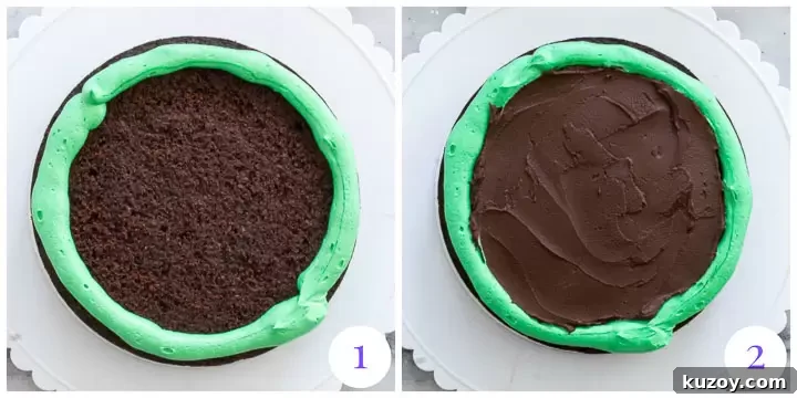 Decadent Chocolate Mint Cake Recipe with Fudgy Frosting 6 how to assemble cake