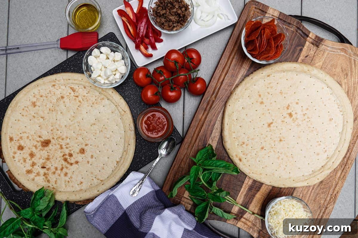 pizza crust and ingredients around crust
