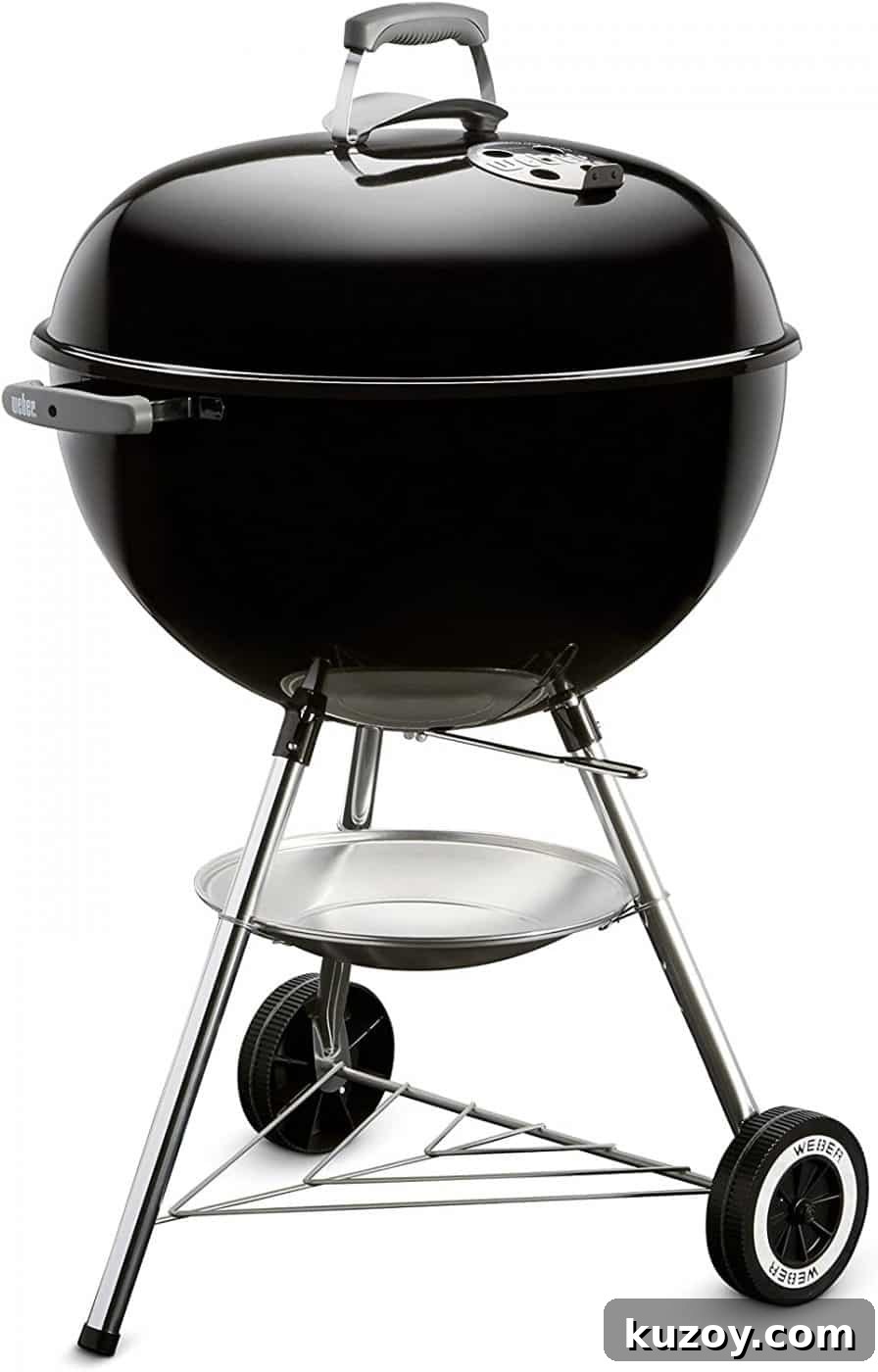 Charcoal grill with lid on