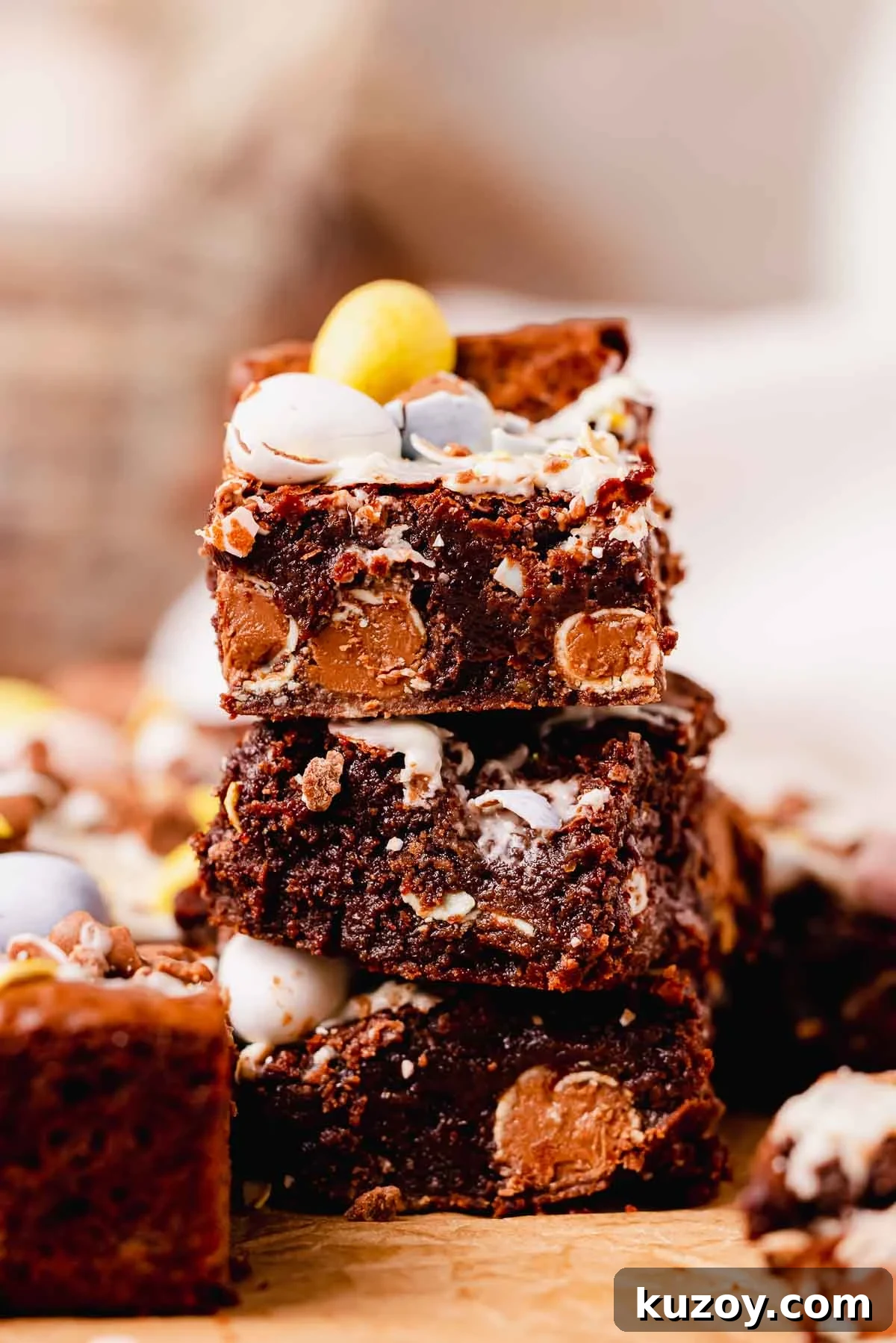 Mini Egg Brownies Recipe for Rich, Fudgy Easter Treats 4 stack of three mini egg brownie squares