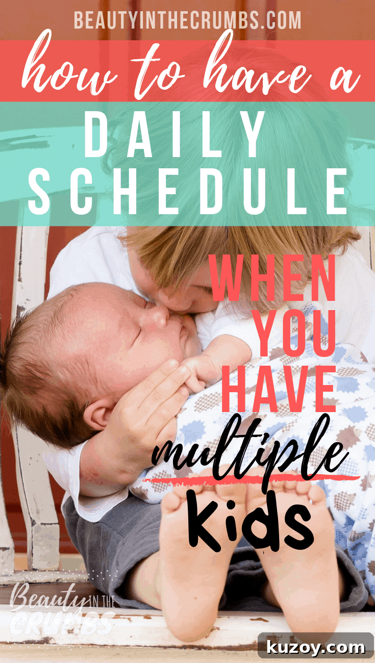 Things can feel overwhelming when you have more than one kid at home! Learn how I schedule my day with multiple kids and grab a FREE printable time blocking schedule to help you get started. #timeblocking #dailyroutine #momschedule #sahmroutine #multiplekidsroutine #dailyschedule