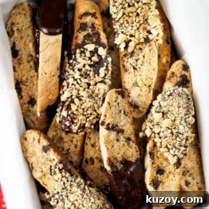 Box of hazelnut chocolate biscotti.