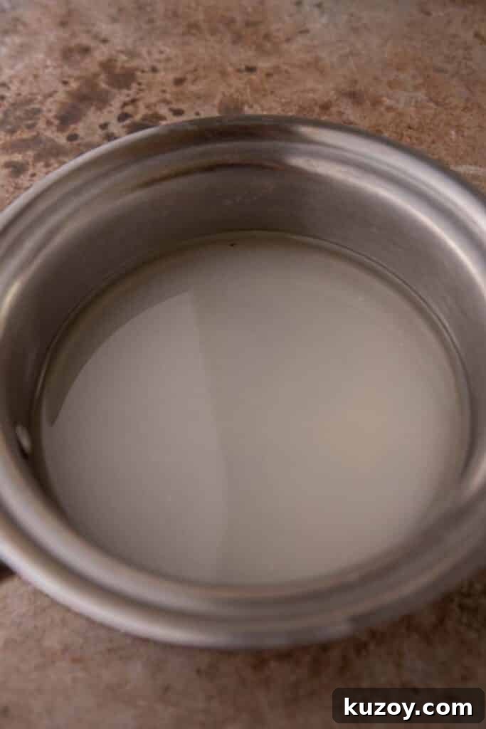 Sugar and water in a pot