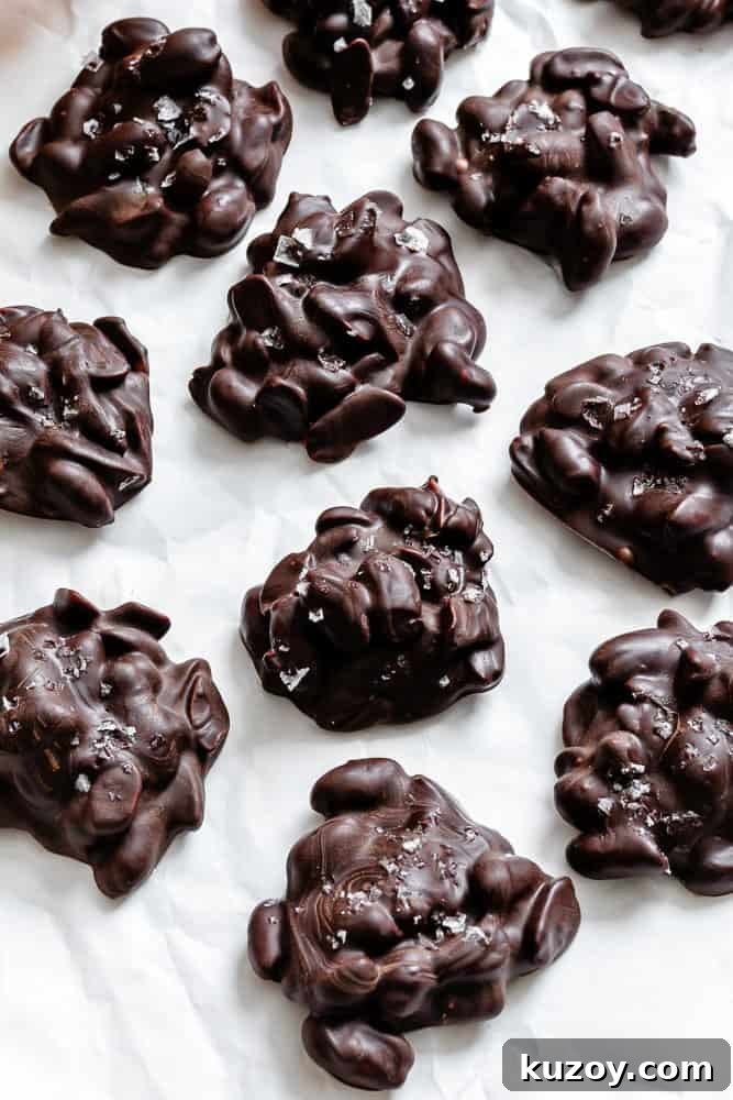 Completed Peanut Clusters on a white surface.