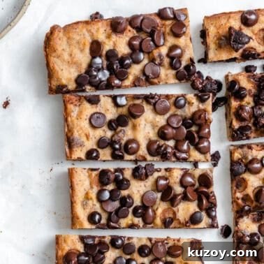 completed Banana Chocolate Chip Bars on a white surface