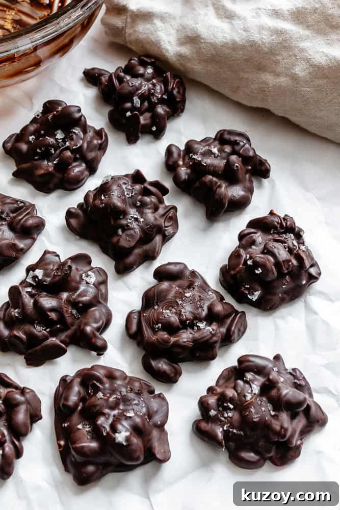 Completed Peanut Clusters on a white surface.