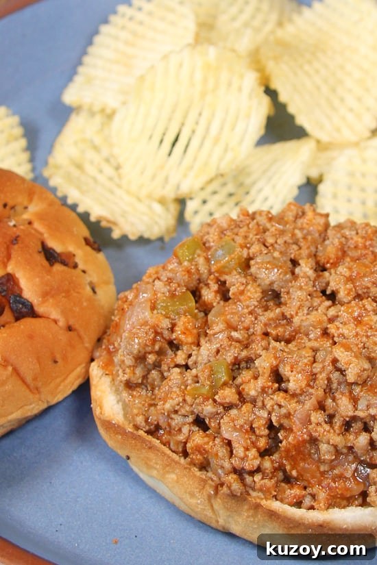 The Best Sloppy Joes are a classic easy dinner. Ground turkey in a tomato sauce served on a hamburger bun.