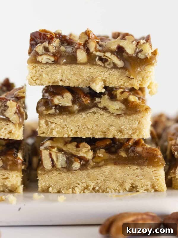 Caramel Apple Turnovers Recipe: Flaky Pastry with Gooey Filling 13 Pecan Shortbread bars stacked on each other.