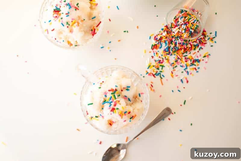 Snow Ice Cream Recipe Without Condensed Milk — Simple & Creamy 6 Two bowls of snow ice cream with sprinkles on top and a bowl of fresh snow in the background