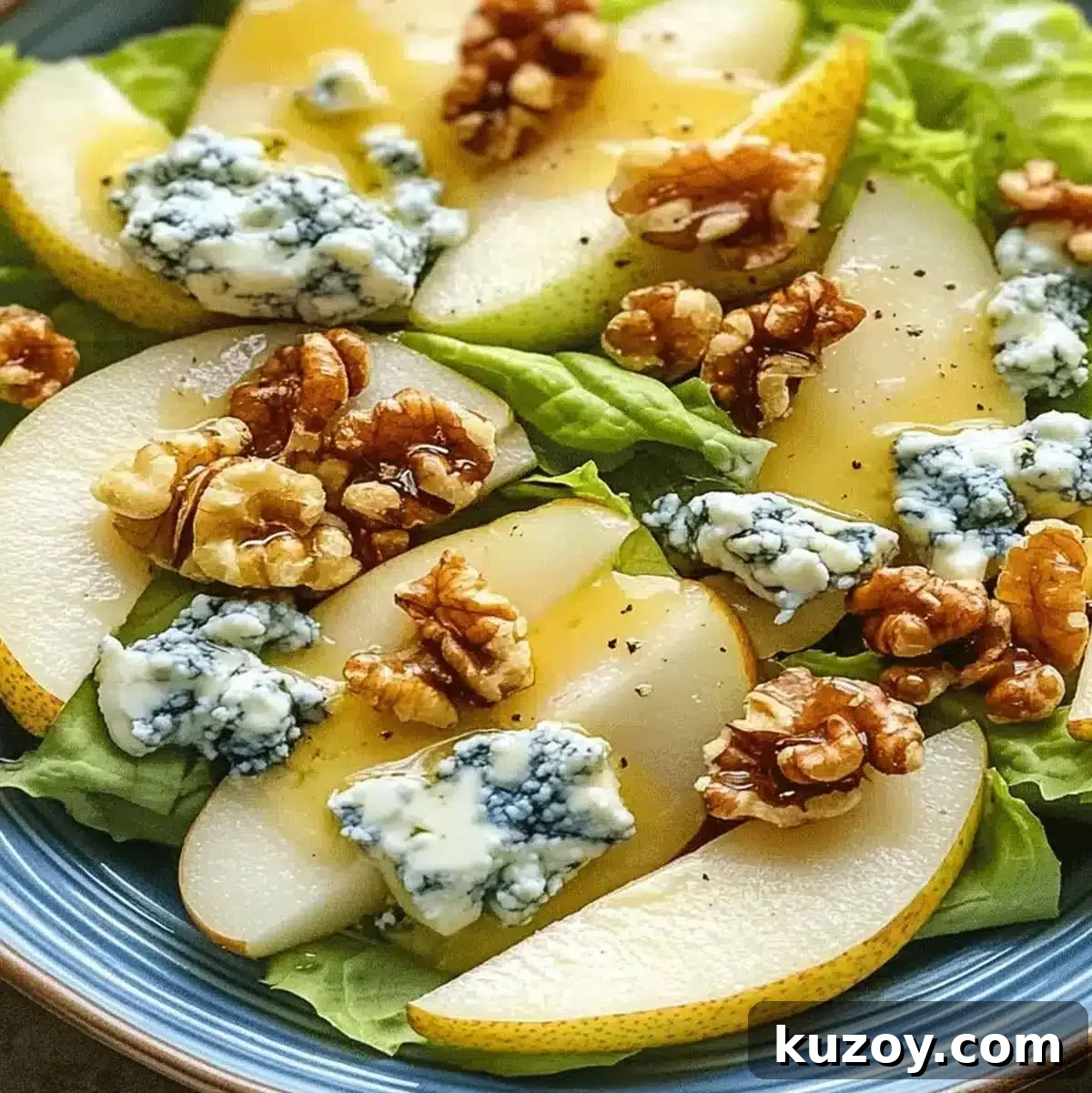 Barefoot Contessa pear and blue cheese salad, freshly composed and ready to serve