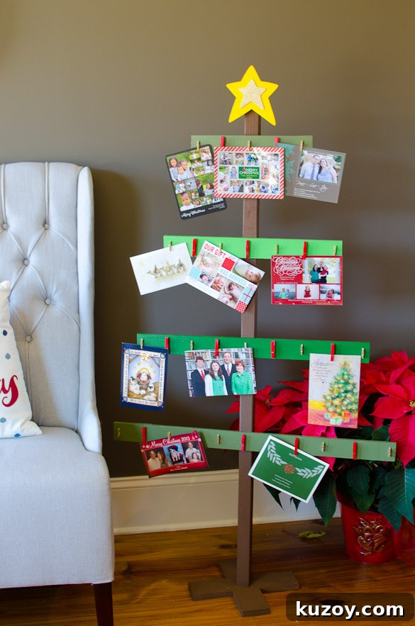2013 Holiday Home Tour: Festive Decor Ideas & Inspiration 5 DIY Wood Christmas Card Tree by SeededAtTheTable.com