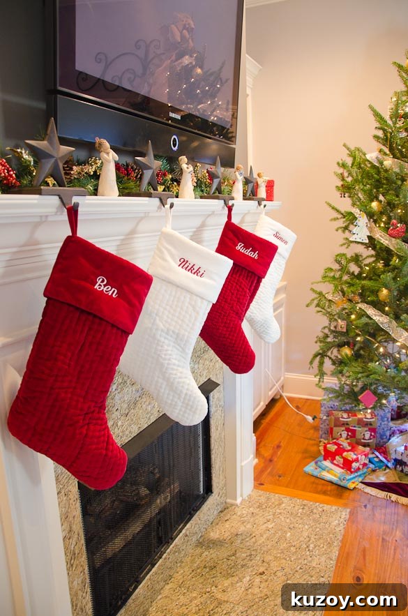 2013 Holiday Home Tour: Festive Decor Ideas & Inspiration 7 Pottery Barn Christmas Stockings from SeededAtTheTable.com