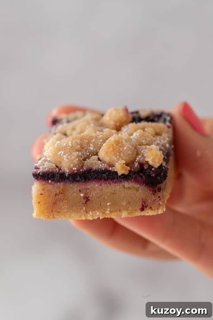 Blueberry Blondies Recipe: Moist, Chewy Bars with Fresh Berries 12 blueberry blondies recipe being held up by a hand