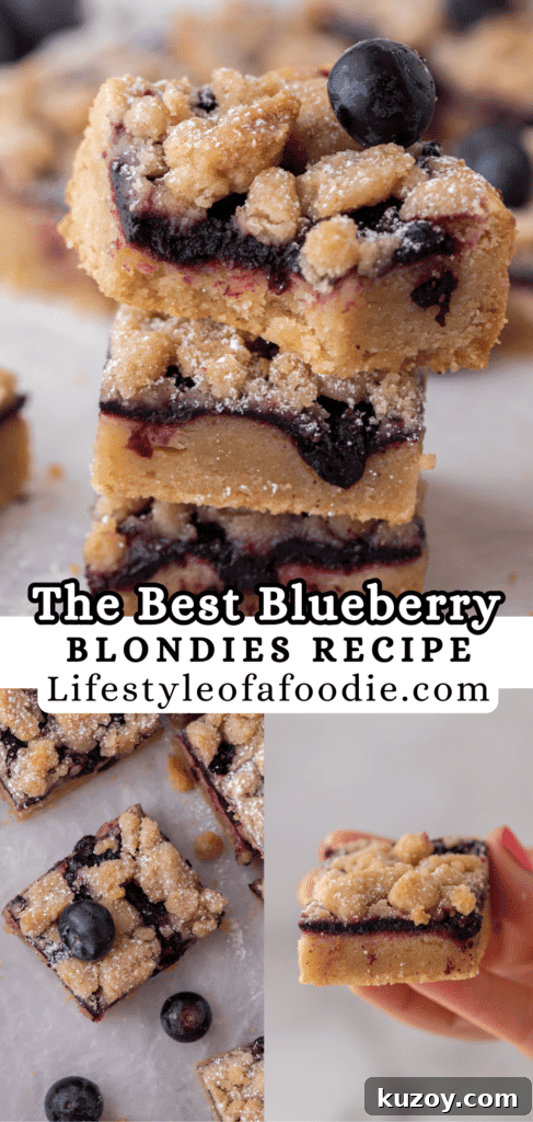 Blueberry Blondies Recipe: Moist, Chewy Bars with Fresh Berries 16 pinterest pin of the blueberry blondies recipe