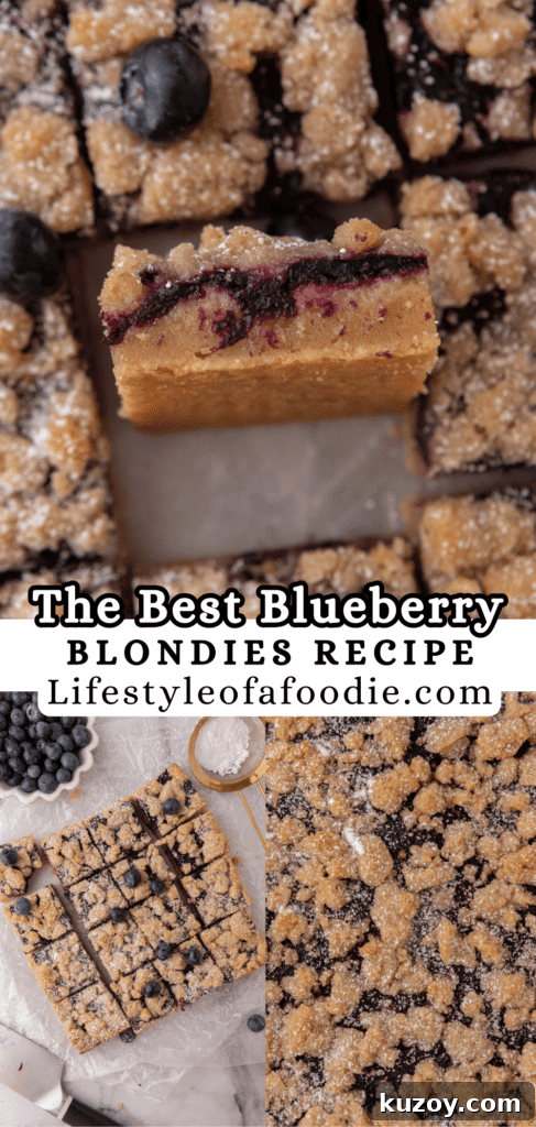 Blueberry Blondies Recipe: Moist, Chewy Bars with Fresh Berries 18 pinterest pin of the blueberry blondies recipe