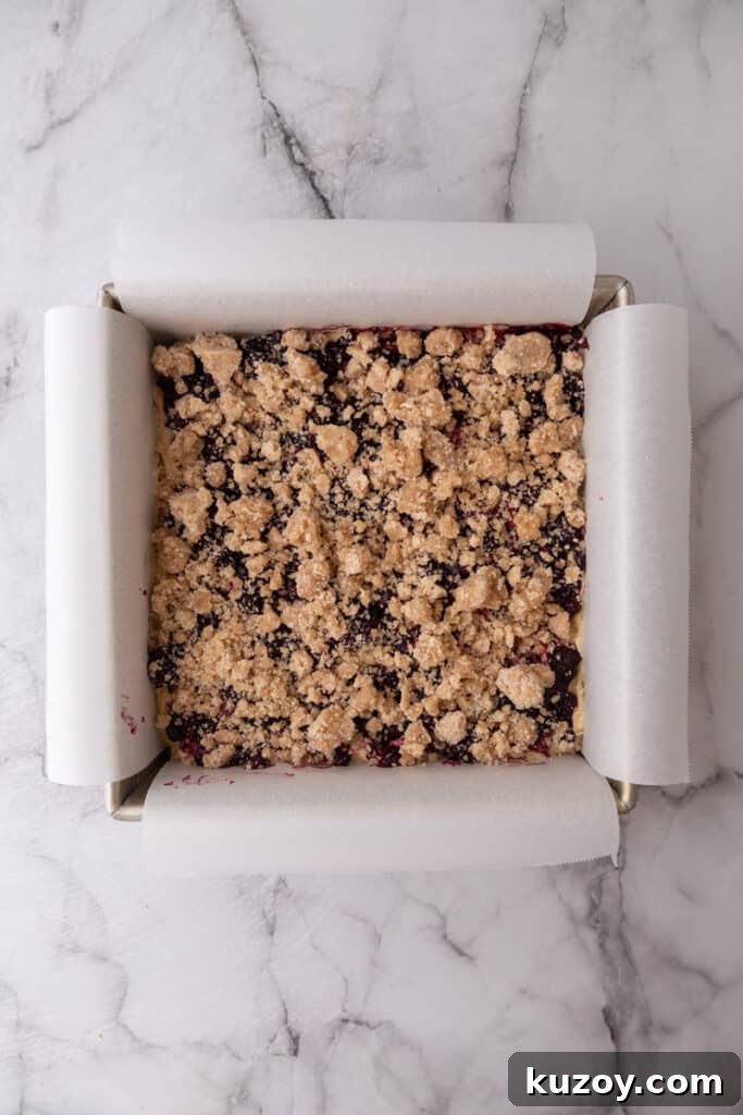 Blueberry Blondies Recipe: Moist, Chewy Bars with Fresh Berries 10 dough, jam, and streusel in a pan together