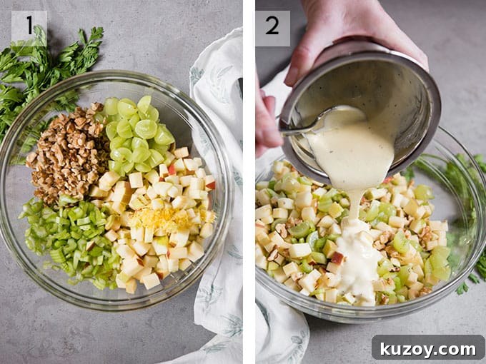 Classic Waldorf Salad Recipe with Apples, Celery & Walnuts 3 waldorf salad process photos