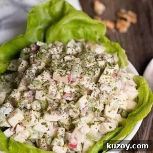 bowl of waldorf salad on lettuce in bowl