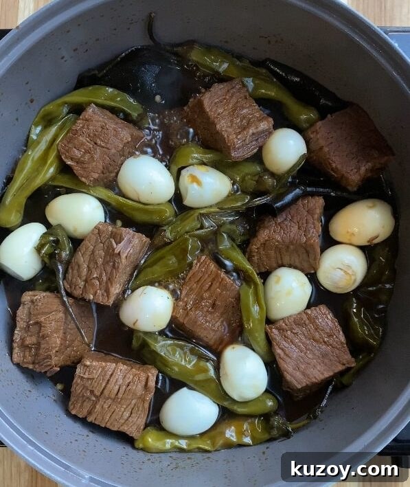 Soy-Braised Beef Jangjorim: Korean Sweet-Salty Beef Preserved in Soy 2 Soy braised beef and quail eggs