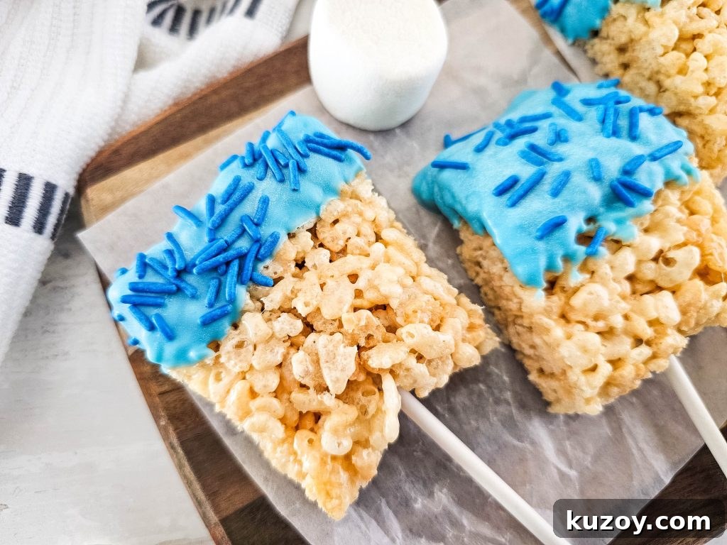 Blue Candy-Coated Rice Krispies Pops: Fun Party Treats 11 Assorted Krispies pops ready to serve