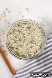 Homemade Ranch Seasoning Mix Recipe for Dips & Dressings 14 A small jar filled with ranch dry mix.