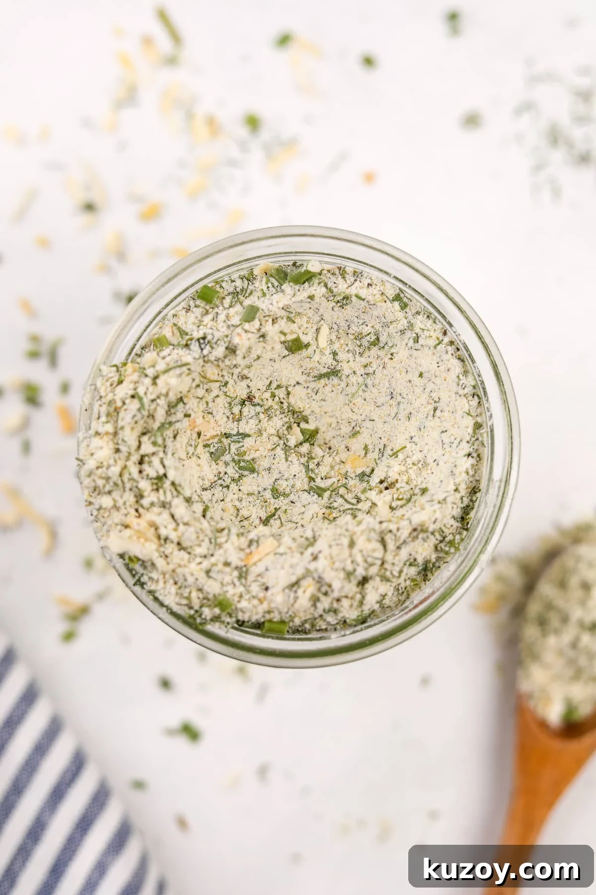 Homemade Ranch Seasoning Mix Recipe for Dips & Dressings 8 An overhead photo of a jar of homemade ranch seasoning.