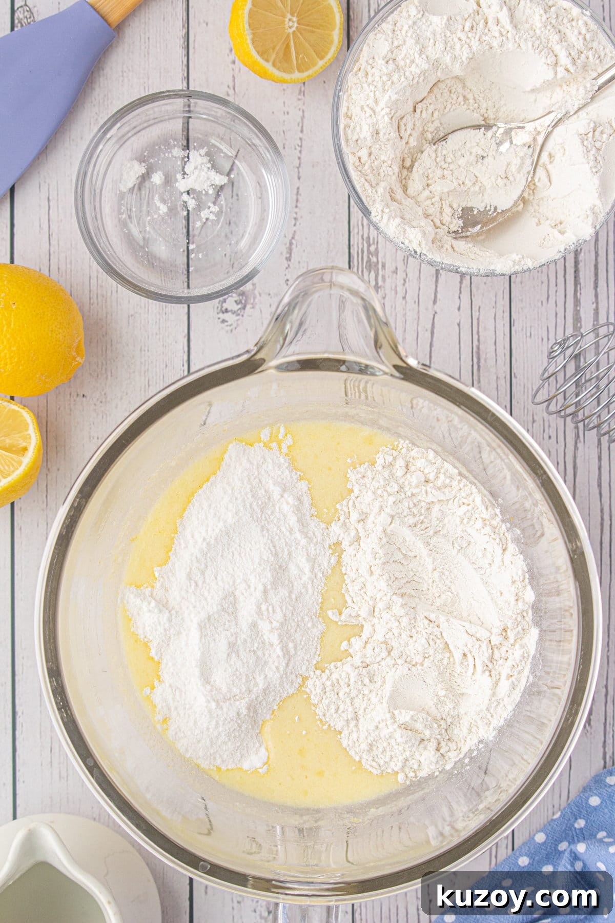Starbucks-Style Lemon Loaf Recipe: Moist Citrus Quick Bread 7 Dry ingredients are added to the beaten eggs and sugar.