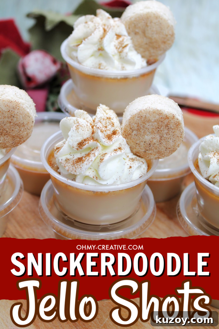 Stacked snickerdoodle jello shots on a wooden tray