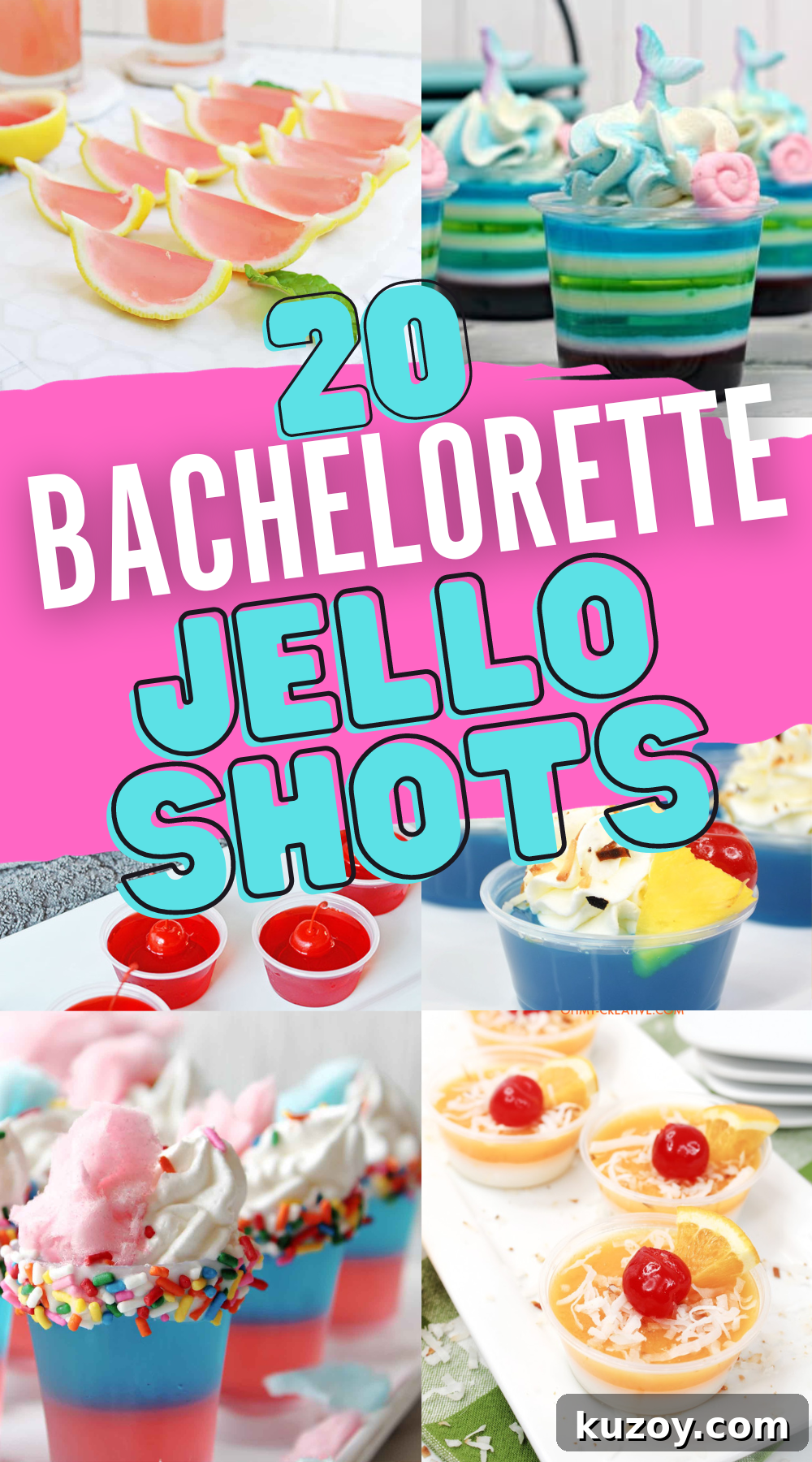 Bachelorette Party Jello Shot Recipes and Serving Ideas 6 a collage of 20 bachelorette jello shots