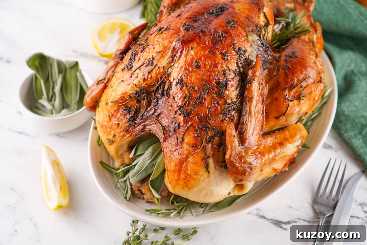 Herb-Butter Roasted Turkey Recipe for Juicy, Flavorful Results 7 top view of herb butter roasted turkey