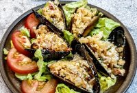 Tomato Rice Stuffed Mussels