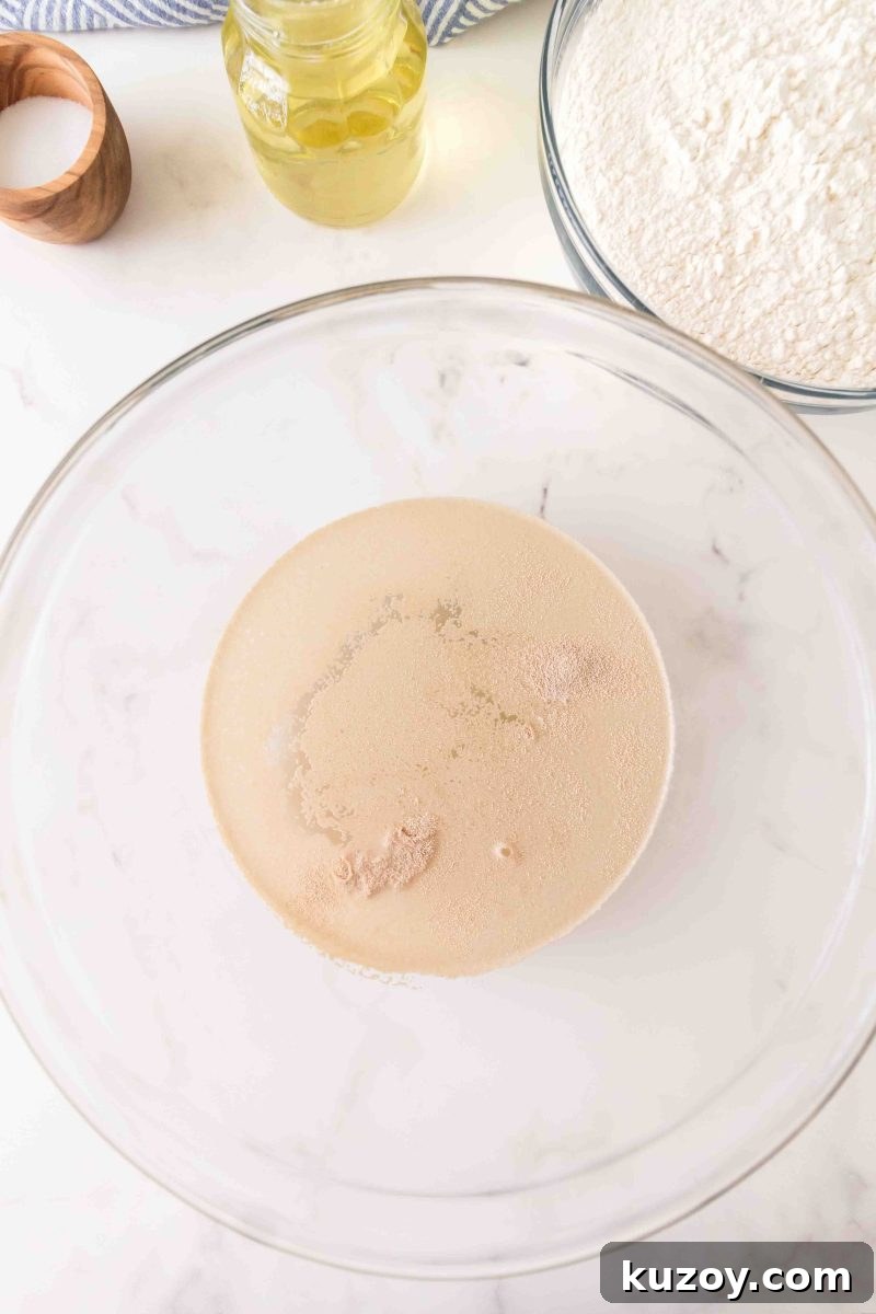 Foamy, activated yeast mixture in warm water in a mixing bowl – Hostess At Heart