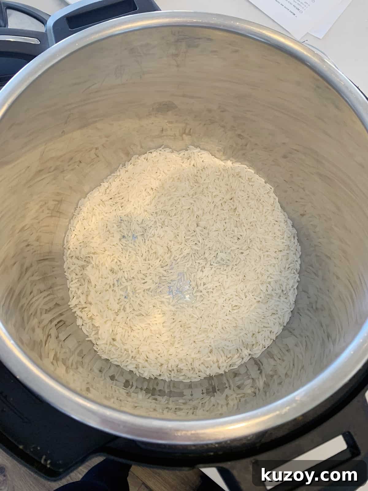 uncooked white rice in an instant pot.