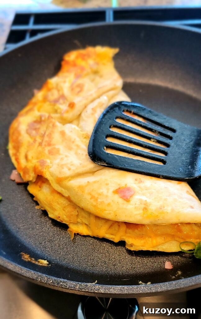 Cheese melting on top of flipped quesadilla