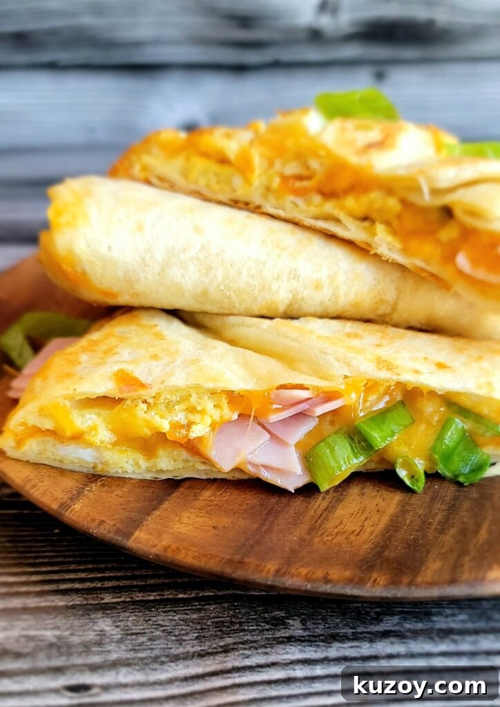 Final plated breakfast quesadilla wedges