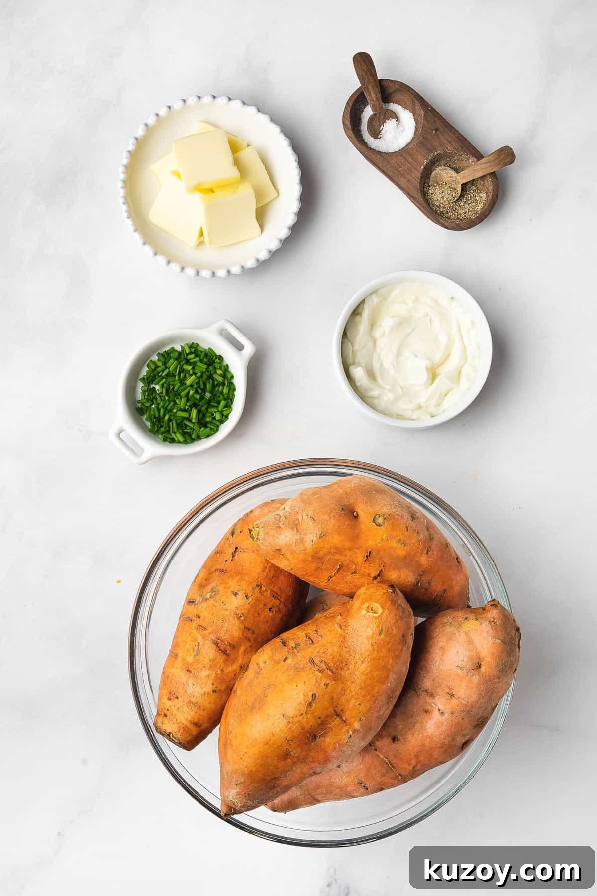 Ingredients needed to make slow cooker sweet potatoes.