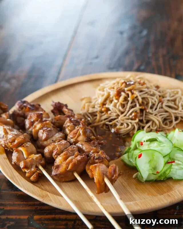 Chicken Satay with Peanut Noodles and Cucumber Salad Recipe