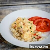 creamy lobster newburg is served over rice