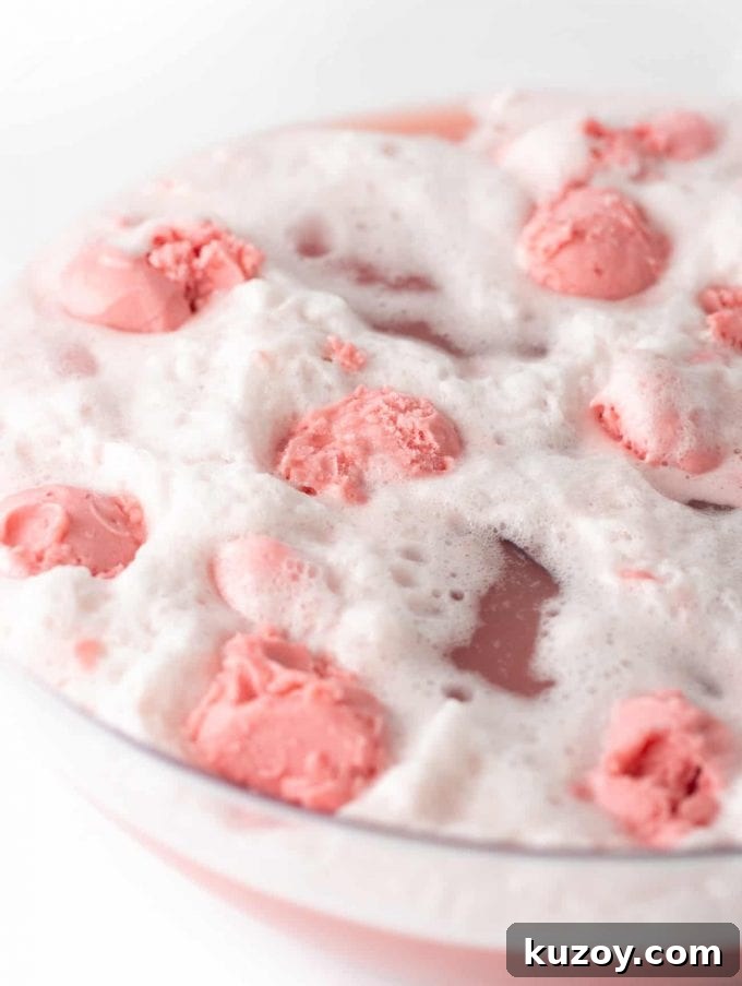 Raspberry Sherbet Punch in punch bowl