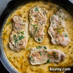 Juicy Pork Chops Braised in Milk with Mustard Sauce | @bestrecipebox