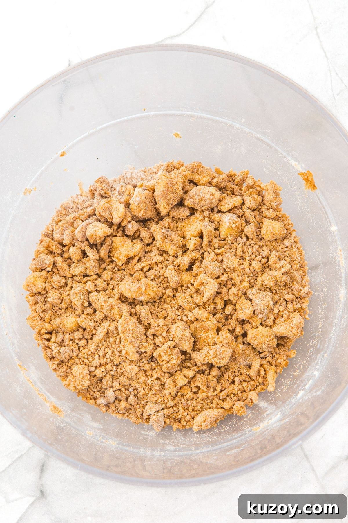 Streusel topping in glass bowl