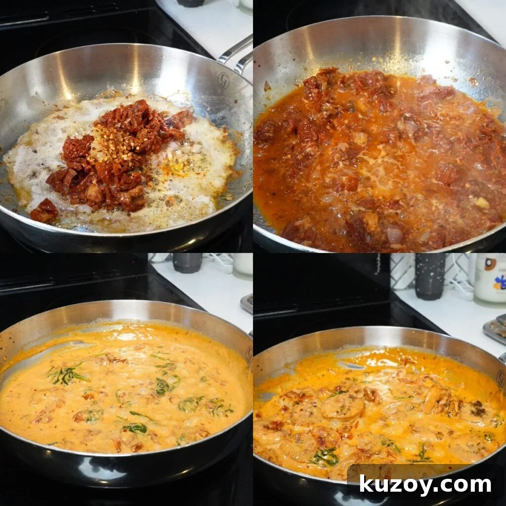 Creamy sun dried tomato pasta served in a bowl.